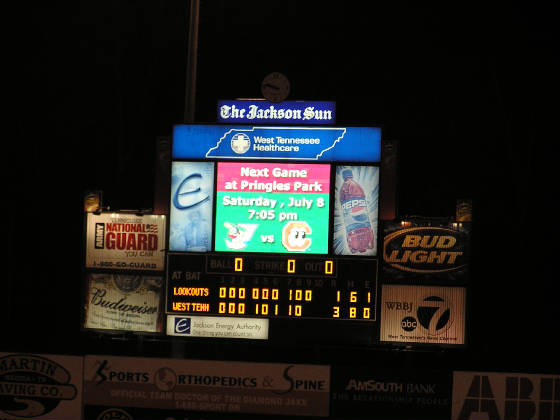 Scoreboard at Pringles Park - Jackson Tennessee